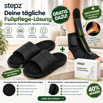 Fuß Massage Schlappen für Heilung & Regeneration + Nachtschiene bei Plantarfasziitis